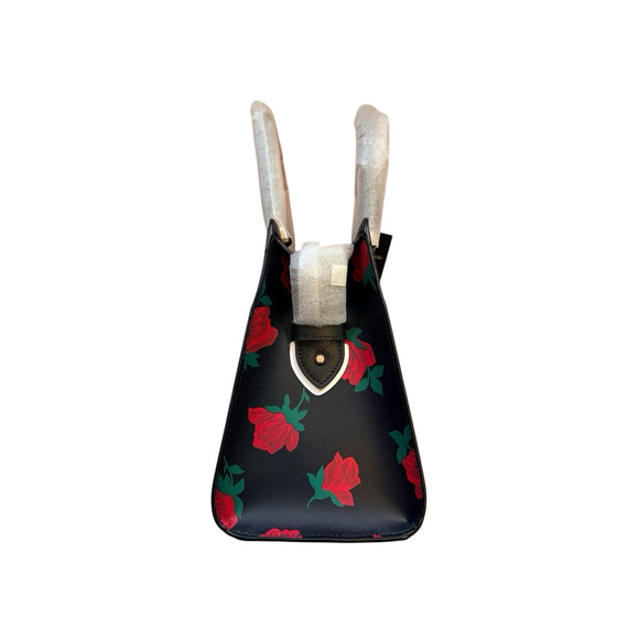 Kate Spade Madison Rose Toss Printed Medium Satchel Black Red Rose Floral KE536 - Picture 3 of 8